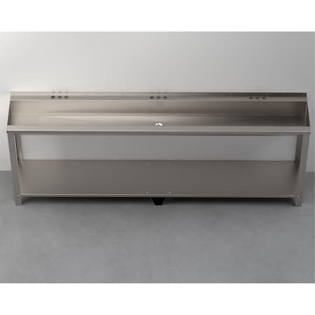 Eco-Trough Hand Washing Sink Wall Mount Hand-Wash Trough, 3 Sta, 90" w, Four Leg Support Frame and Shelf Assy, 34" Rim, No Faucet SW390-4LF-34